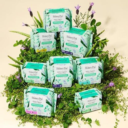 The Honey Pot Company - Kräuter-Binden für Frauen - Starker Fluss mit Flügeln - Mit ätherischen Ölen für Kühleffekt & Bio-Baumwollbezug - Damenhygiene - 14 Stück