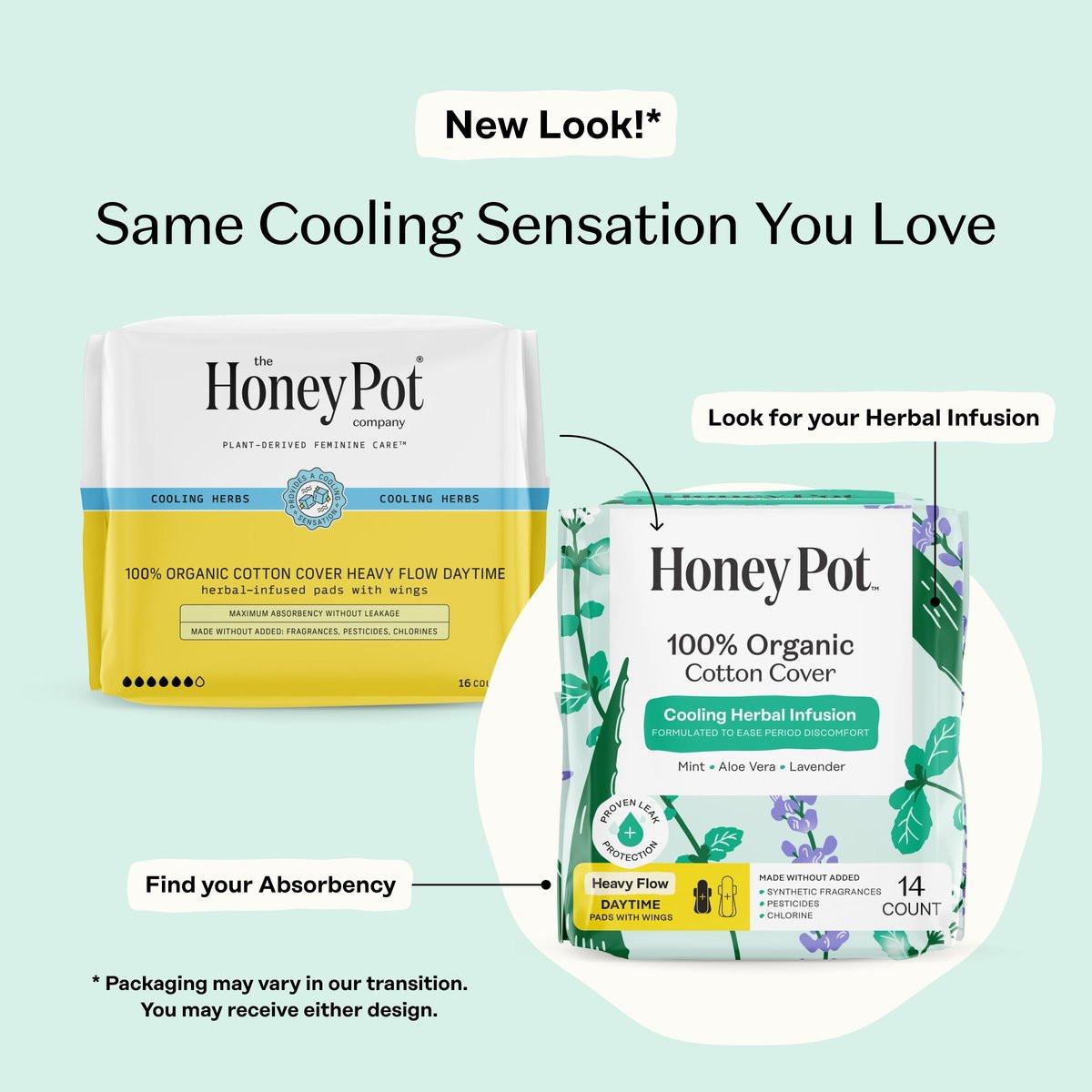 The Honey Pot Company - Kräuter-Binden für Frauen - Starker Fluss mit Flügeln - Mit ätherischen Ölen für Kühleffekt & Bio-Baumwollbezug - Damenhygiene - 14 Stück