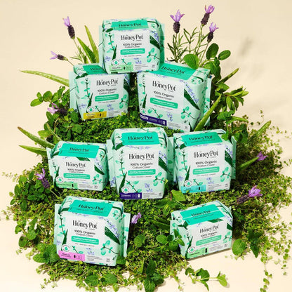 The Honey Pot Company - Kräuter-Binden für Frauen - Starker Fluss mit Flügeln - Mit ätherischen Ölen für Kühleffekt & Bio-Baumwollbezug - Damenhygiene - 14 Stück