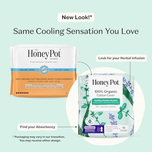 The Honey Pot Company - Kräuter-Binden für Frauen - Schwerer Fluss über Nacht mit Flügeln - Mit ätherischen Ölen für kühlenden Effekt & Bio-Baumwollbezug - Damenhygiene - 11 Stück