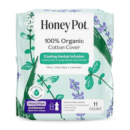 The Honey Pot Company - Kräuter-Binden für Frauen - Schwerer Fluss über Nacht mit Flügeln - Mit ätherischen Ölen für kühlenden Effekt & Bio-Baumwollbezug - Damenhygiene - 11 Stück