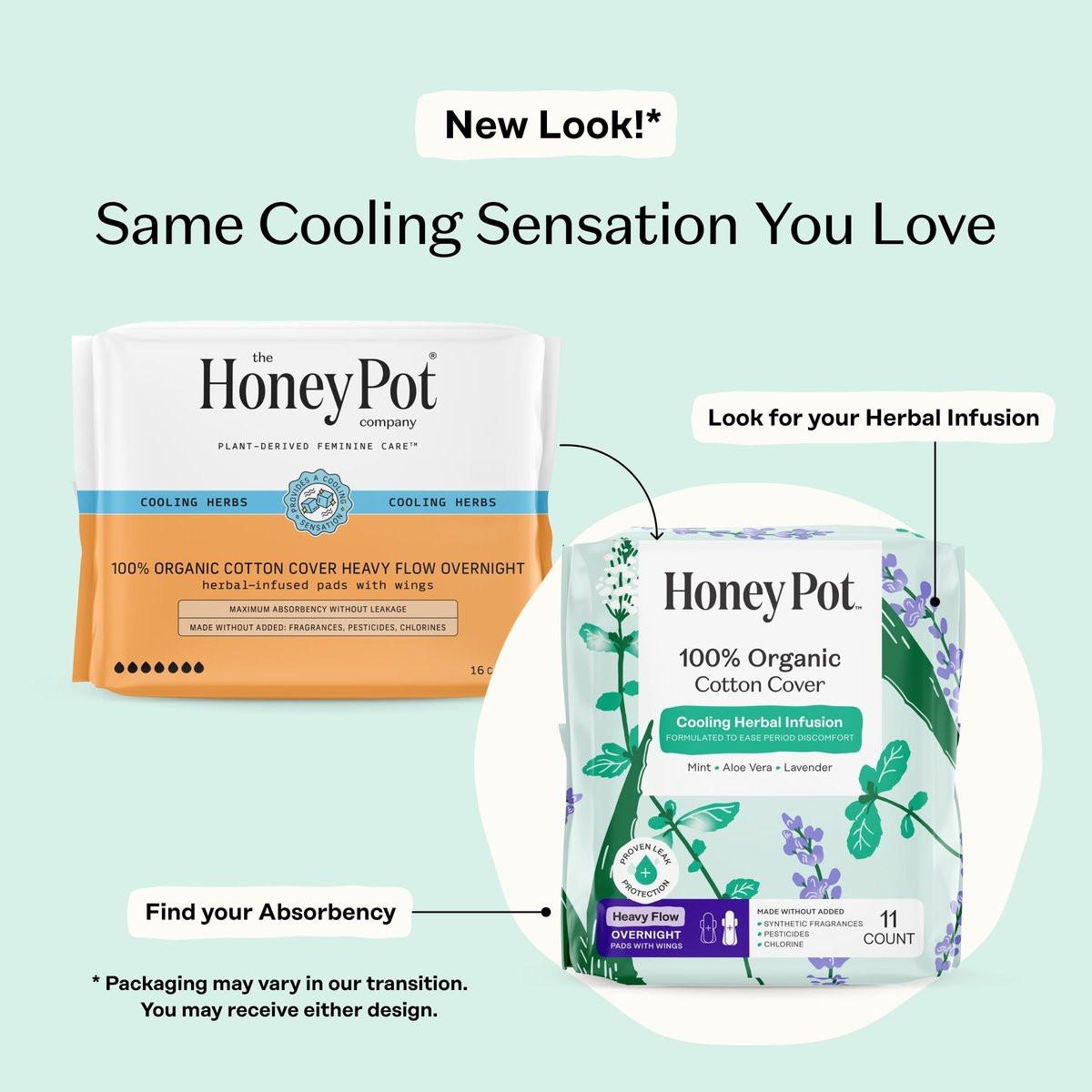 The Honey Pot Company - Kräuter-Binden für Frauen - Schwerer Fluss über Nacht mit Flügeln - Mit ätherischen Ölen für kühlenden Effekt & Bio-Baumwollbezug - Damenhygiene - 11 Stück