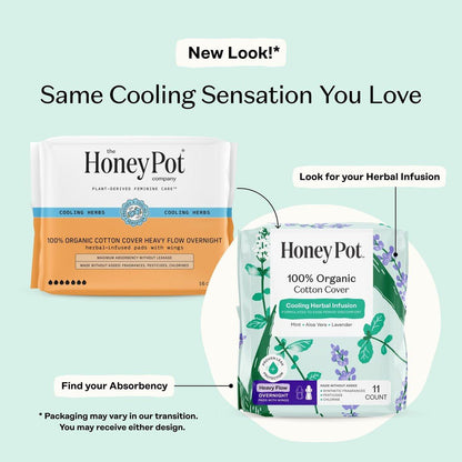 The Honey Pot Company - Kräuter-Binden für Frauen - Schwerer Fluss über Nacht mit Flügeln - Mit ätherischen Ölen für kühlenden Effekt & Bio-Baumwollbezug - Damenhygiene - 11 Stück