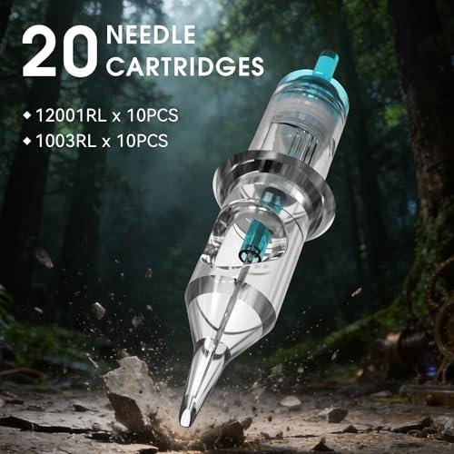 STIGMA Kabelloses Tattoo-Komplettset für Anfänger und Profis – Tattoo Rotary Pen Set mit 2 Akkus, 20 Patronennadeln, 11 Tattoofarben, Grün