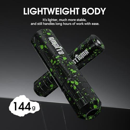 STIGMA Kabelloses Tattoo-Komplettset für Anfänger und Profis – Tattoo Rotary Pen Set mit 2 Akkus, 20 Patronennadeln, 11 Tattoofarben, Grün