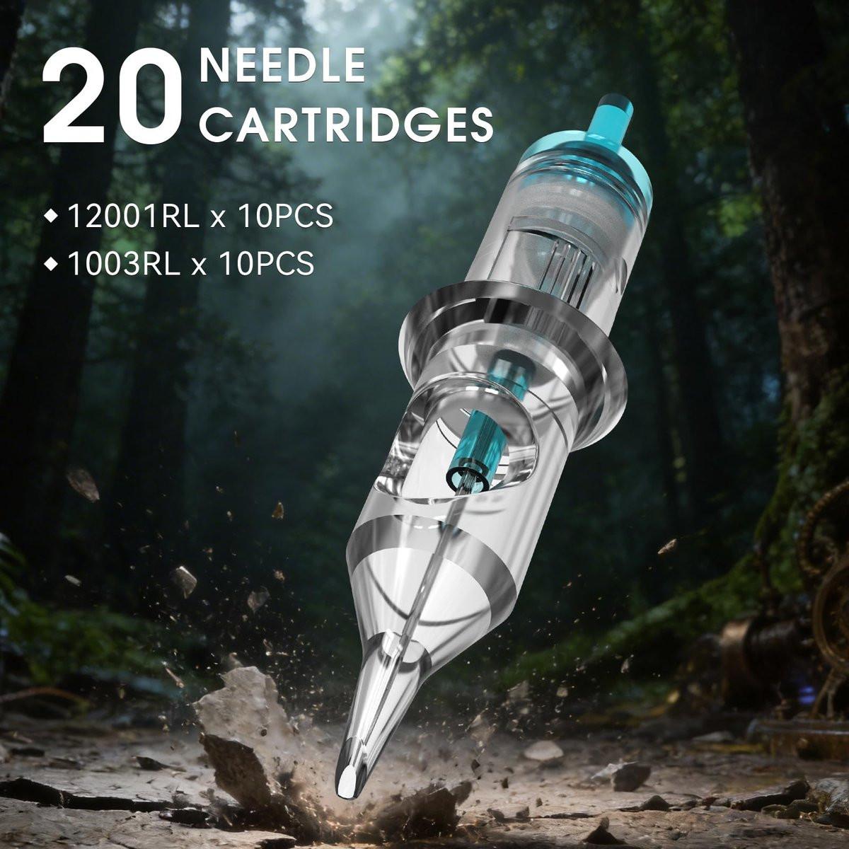 STIGMA Kabelloses Tattoo-Komplettset für Anfänger und Profis – Tattoo Rotary Pen Set mit 2 Akkus, 20 Patronennadeln, 11 Tattoofarben, Grün
