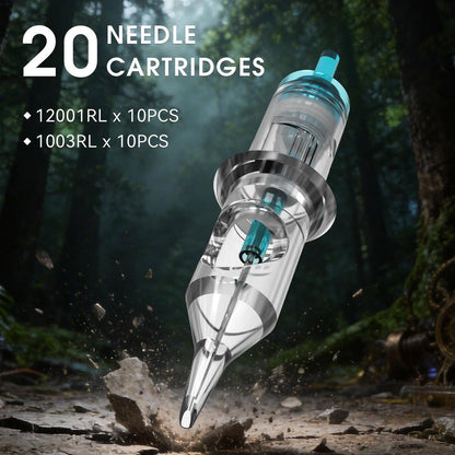 STIGMA Kabelloses Tattoo-Komplettset für Anfänger und Profis – Tattoo Rotary Pen Set mit 2 Akkus, 20 Patronennadeln, 11 Tattoofarben, Grün