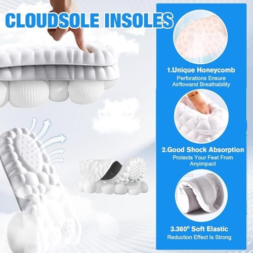 2 Paar 2026 Neue verbesserte 4D Cloud Einlegesohlen für Damen & Herren, Memory Foam Anti-Ermüdung, passen sich automatisch Fuß- und Schuhform an, Fußgewölbestütze gegen Fußschmerzen und Müdigkeit