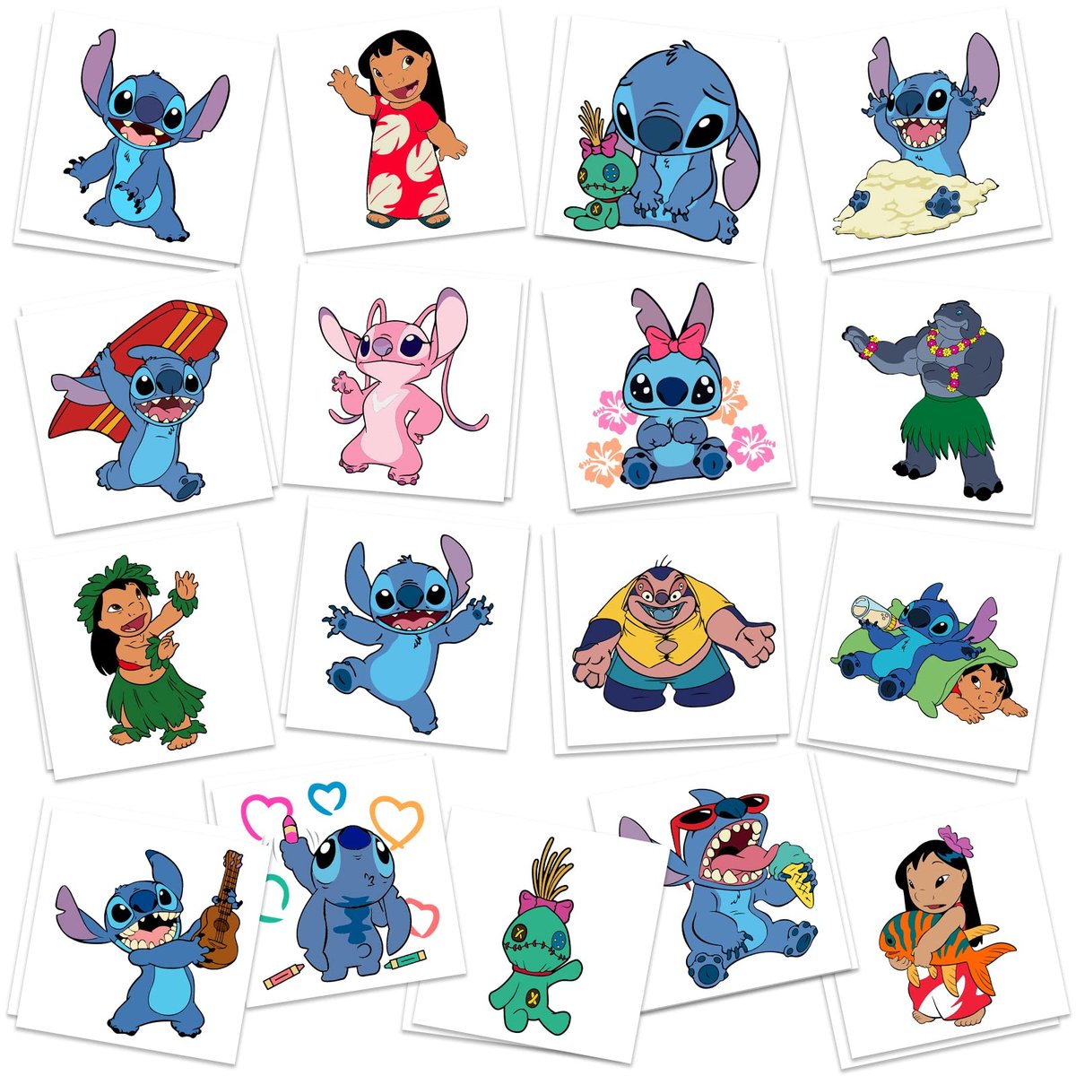 Stitch Party Supplies - 34 temporäre Tattoos, Partytattoos für Kinder und Erwachsene, Geschenke für Goodie Bags, Stitch Geburtstagsdekoration