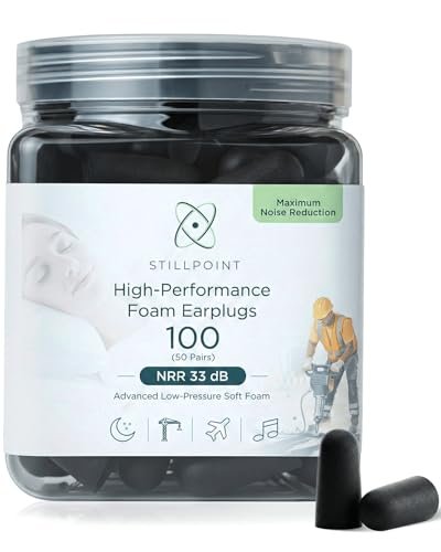Happy Hippo Schaumstoff-Ohrstöpsel, 33 dB NRR, 50 Paar (100 Stück) – Maximaler Schutz für Schlafen, Schnarchen, Flughäfen, Elektrowerkzeuge, laute Arbeitsplätze, Nachtclubs (Schwarz)