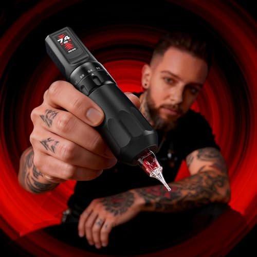 CNC Tattoo Pen Machine - Kabellose Tattoo-Pistole mit 7 einstellbaren Hüben, 3040mAh Dual-Akku, bürstenloser Motor 2.4-4.5mm Hub, Tattoo-Bedarf für Künstler (CNC-M2-E80-1, Schwarz)