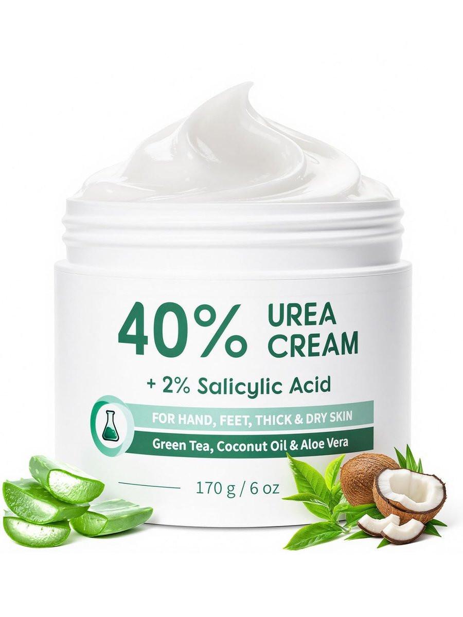 FAMIKYA 40% Urea Creme für Füße – Maximale Stärke, Fußcreme für trockene, rissige Fersen, Hornhautentferner mit 2% Salicylsäure, Feuchtigkeitscreme für Hände, Ellbogen, Knie und raue Haut