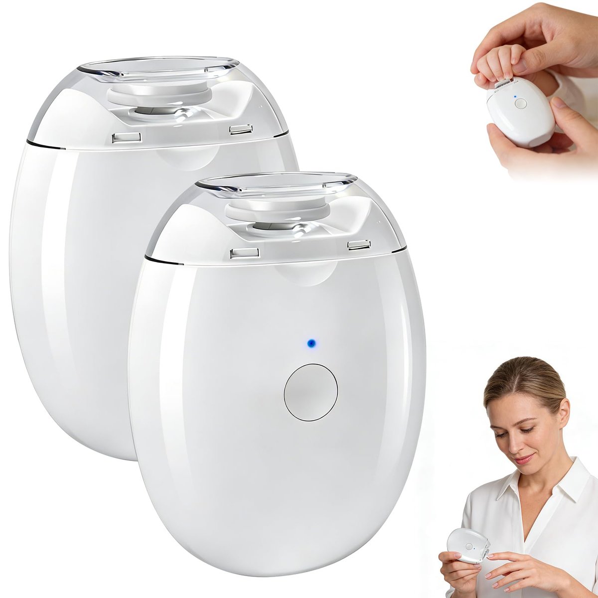 2er-Pack Universeller Automatischer Nagelschleifer, Tragbarer Elektrischer Nagelknipser, 360° Leiser Auto-Nagelschneider und Polierer mit LED-Licht und 3 Geschwindigkeiten für die ganze Familie
