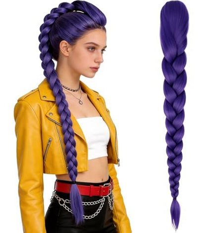 ASINWIN Lila langer geflochtener Pferdeschwanz Perücke für Anime Cosplay, Clip-On bunte Haarverlängerung für Comic Con, Halloween Partys