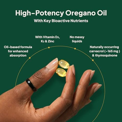 Florvay Oreganoöl mit Schwarzkümmelöl Weichkapseln, 5-in-1 Immununterstützung mit hochpotentem Oreganoblatt-Extrakt, 165 mg Carvacrol & Thymochinon, Non-GMO, 180 wilde Oreganoöl Kapseln