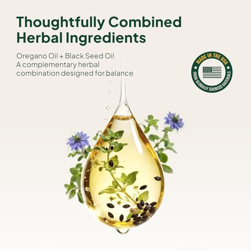 Florvay Oreganoöl mit Schwarzkümmelöl Weichkapseln, 5-in-1 Immununterstützung mit hochpotentem Oreganoblatt-Extrakt, 165 mg Carvacrol & Thymochinon, Non-GMO, 180 wilde Oreganoöl Kapseln