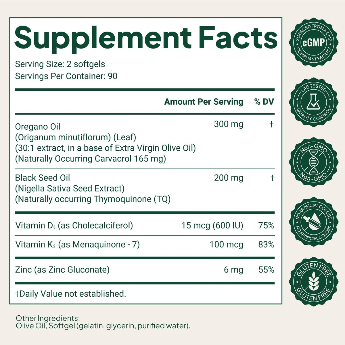 Florvay Oreganoöl mit Schwarzkümmelöl Weichkapseln, 5-in-1 Immununterstützung mit hochpotentem Oreganoblatt-Extrakt, 165 mg Carvacrol & Thymochinon, Non-GMO, 180 wilde Oreganoöl Kapseln