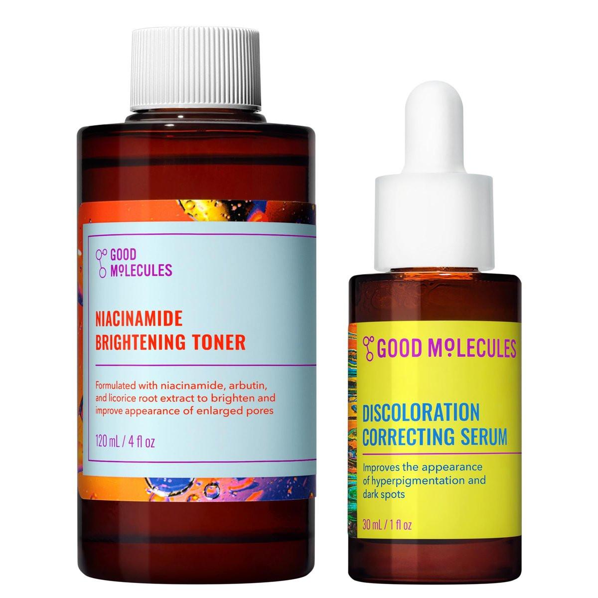 Good Molecules Blemish Scar & Discoloration Set – Niacinamide Brightening Toner 120ml & Discoloration Correcting Serum 30ml, 2-Stufen Hautpflegeset