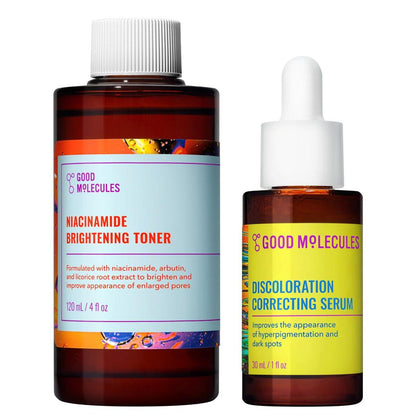 Good Molecules Blemish Scar & Discoloration Set – Niacinamide Brightening Toner 120ml & Discoloration Correcting Serum 30ml, 2-Stufen Hautpflegeset