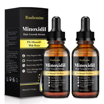 2er-Pack 5% Minoxidil Haarwachstumsserum, Haarregenerationsbehandlung für Männer und Frauen, stärkt und verdickt das Haar für vollere, längere Ergebnisse, Bart- und Gesichtsbehaarungsverstärker