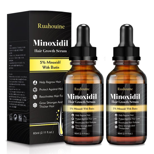 2er-Pack 5% Minoxidil Haarwachstumsserum, Haarregenerationsbehandlung für Männer und Frauen, stärkt und verdickt das Haar für vollere, längere Ergebnisse, Bart- und Gesichtsbehaarungsverstärker