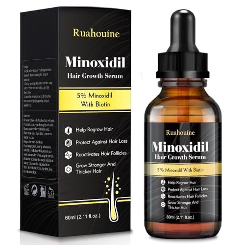 Ruahouine Haarwuchs Behandlung für dichteres, längeres Haar – 5% Minoxidil & Biotin Serum für Männer und Frauen, gegen Haarausfall und Ausdünnung, 2,11 Fl.oz