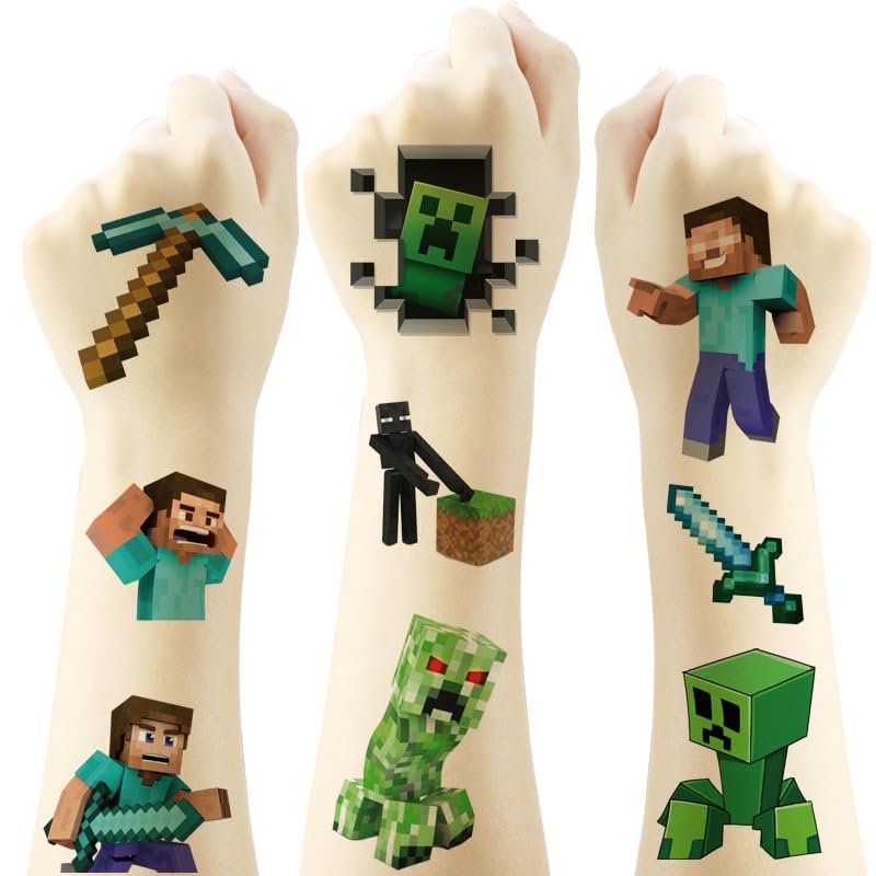 20 Stück Spielthema temporäre Tattoos, Pixel-Cartoon-Tattoo-Aufkleber – Perfekt als Partygeschenke oder Belohnungen