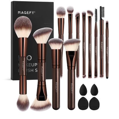 MAGEFY Makeup Pinsel Set 22-in-12: Doppelendige Profi-Pinsel für Puder, Concealer, Lidschatten & Rouge – inkl. Geschenkbox