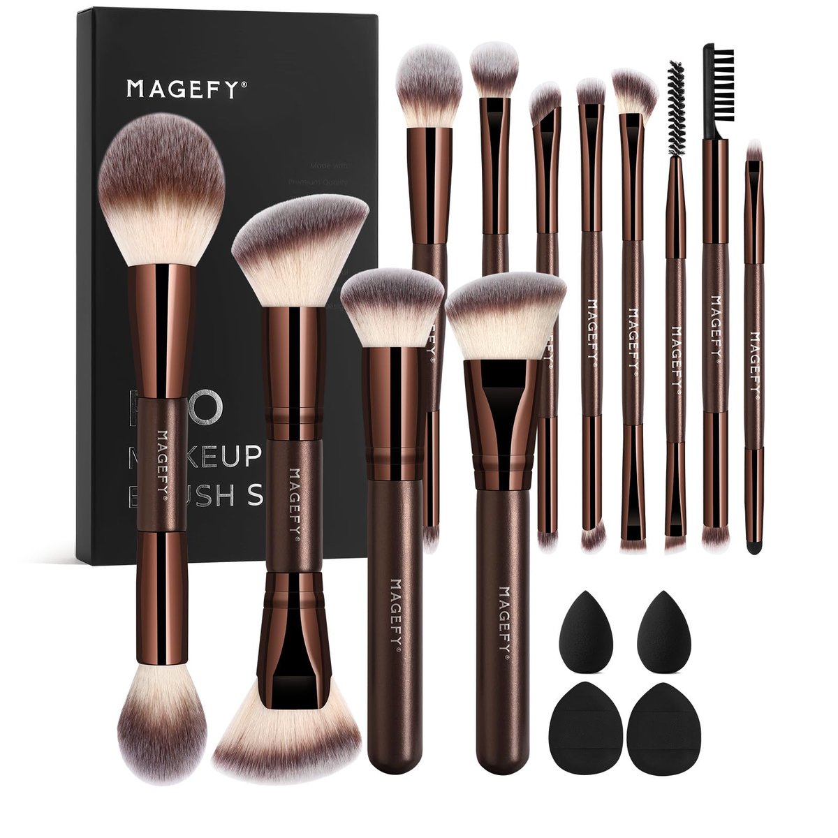 MAGEFY Makeup Pinsel Set 22-in-12: Doppelendige Profi-Pinsel für Puder, Concealer, Lidschatten & Rouge – inkl. Geschenkbox