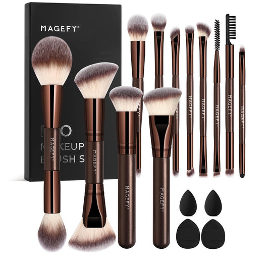 MAGEFY Makeup Pinsel Set 22-in-12: Doppelendige Profi-Pinsel für Puder, Concealer, Lidschatten & Rouge – inkl. Geschenkbox