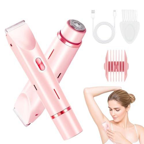 Bikini Trimmer für Frauen, 2-in-1 Elektrorasierer für Frauen, Dermave Bikini Shaver, IPX7 wasserdicht & einfache Reinigung, Keramikklinge, 120 Min. kabellose Laufzeit, extrem leise (Pink)