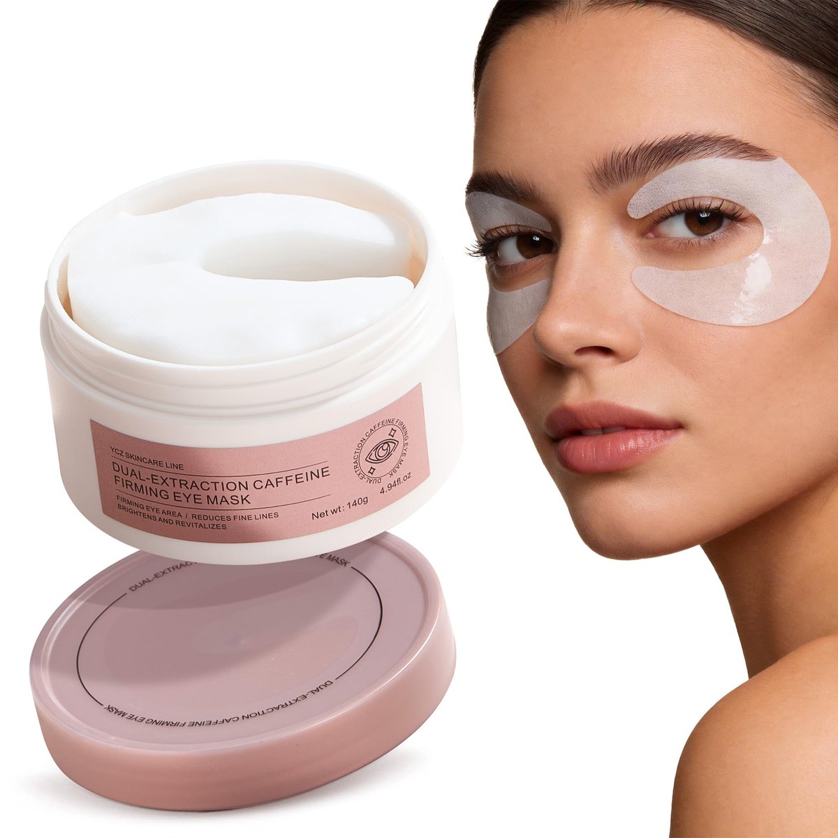 Ycz Augenpads mit Koffein (60 Stück) – Abschwellende Augenmasken gegen Tränensäcke, dunkle Ringe & feine Linien, Hydratisierende Kollagen-Masken mit Niacinamid für Anti-Aging 360° Augenpflege, Geschenk für Frauen