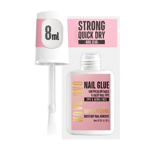 NOVO OVO Superstarker Nagelkleber für Press-On-Nägel & falsche Nagelspitzen (8 ml) – TPO- & HEMA-frei, Pinselauftrag, schnell trocknend, langanhaltende Haftung für Acrylnägel, gebrochene Nägel & Salon-Effekt