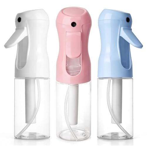 RMNJPW 3er Set Continuous Sprühflaschen für Haare, ultrafeiner Zerstäuber für Haarstyling, Pflanzen, Reinigung, Salon, Befeuchtung & Hautpflege (200 ml / 6,8 oz, Blau + Pink + Klar)