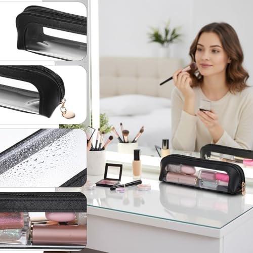 Josojoou 2er-Set durchsichtige Kosmetiktasche, tragbare kleine Make-up-Tasche aus PU-Leder, wasserdicht, mit Reißverschluss, ideal für Zuhause und Reisen (Apricot Schwarz)