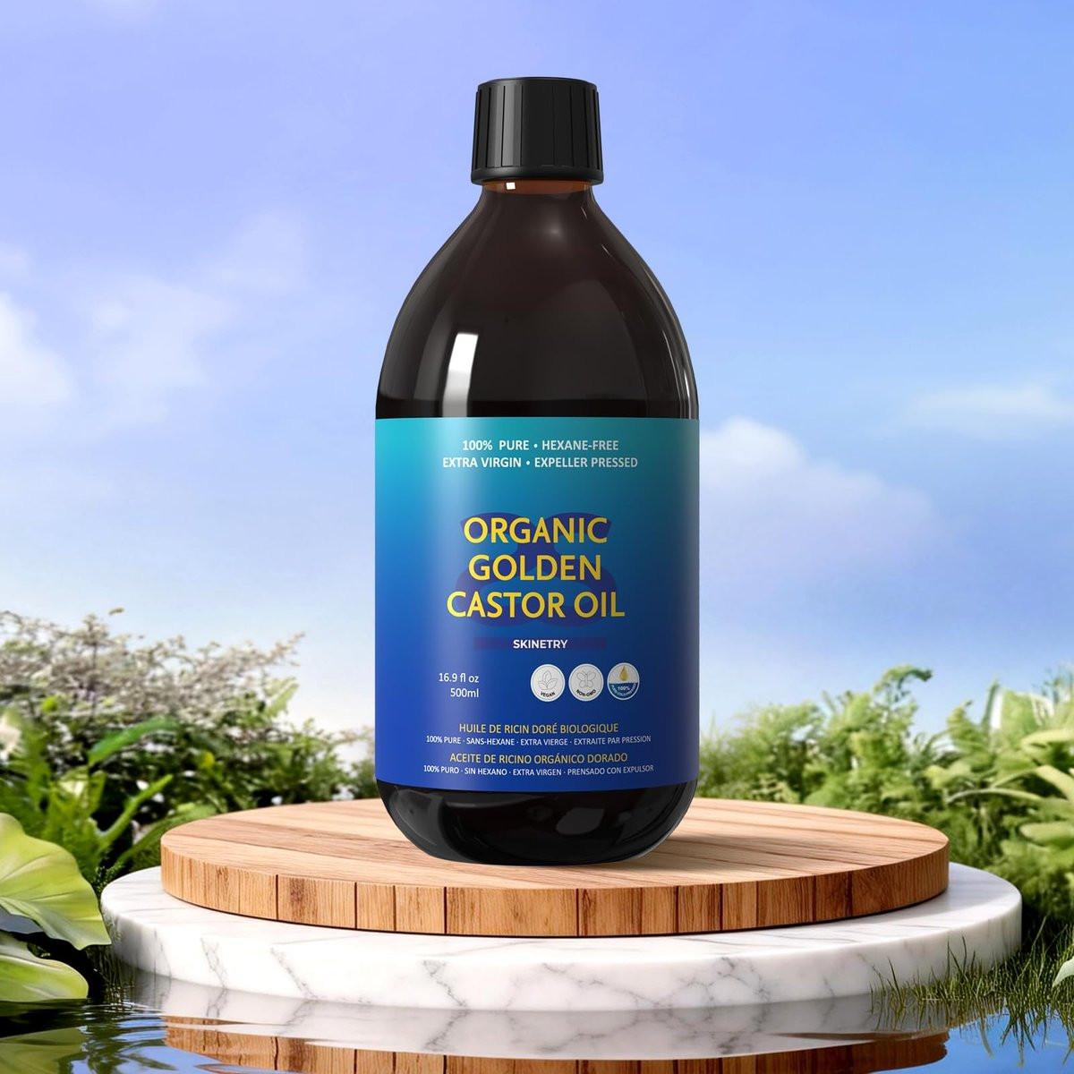 Skinetry Bio Rizinusöl – 16,9 oz (500 ml) – 100 % rein für Haare, Haut, Nägel, Augenbrauen & Wimpern – Tiefenhydratation & Glättung – Fördert Haar- & Augenbrauenwachstum – Hexanfrei – USDA-zertifiziert