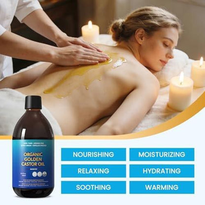 Skinetry Bio Rizinusöl – 16,9 oz (500 ml) – 100 % rein für Haare, Haut, Nägel, Augenbrauen & Wimpern – Tiefenhydratation & Glättung – Fördert Haar- & Augenbrauenwachstum – Hexanfrei – USDA-zertifiziert