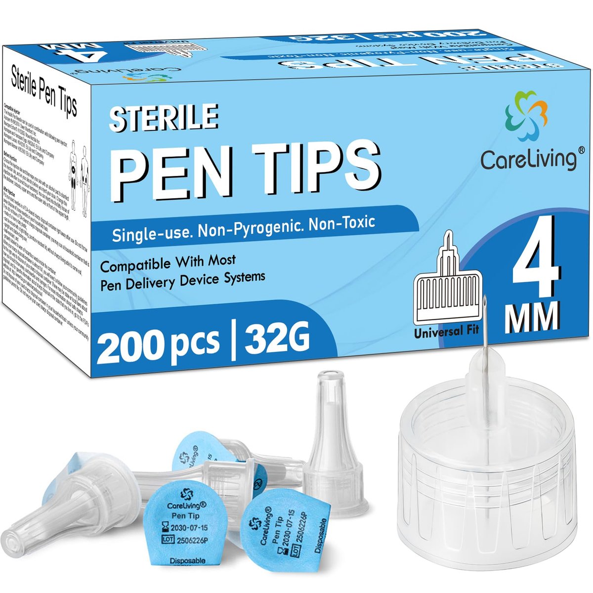 Pen-Nadeln 32G x 4mm, Universelle Passform, 200 Stück/Box, steril, bequem