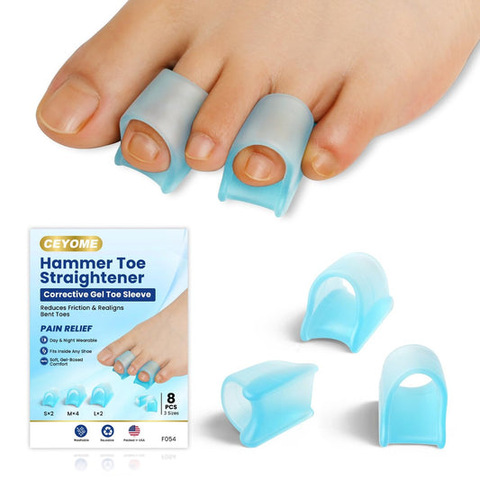CEYOME Hammer Toe Straightener für Damen & Herren - 8 Stück Gel Zehenkorrektor & Gel Zehenschienen für gekrümmte, krumme & Krallenzehen - Weiche Zehenstützkorrektur in 3 Größen (S/M/L, Blau)