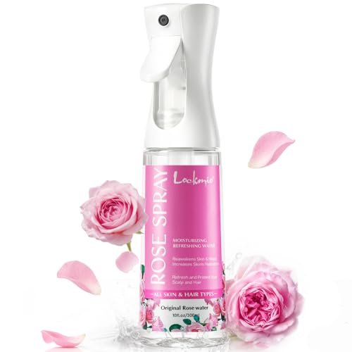 lockmio Rosenwasser Spray für Gesicht & Haare - 300 ml Feuchtigkeitsspendender Gesichtsnebel für alle Hauttypen - Erfrischendes Rosentoner für Gesicht, Haut & Haarpflege, alkoholfrei & sanft