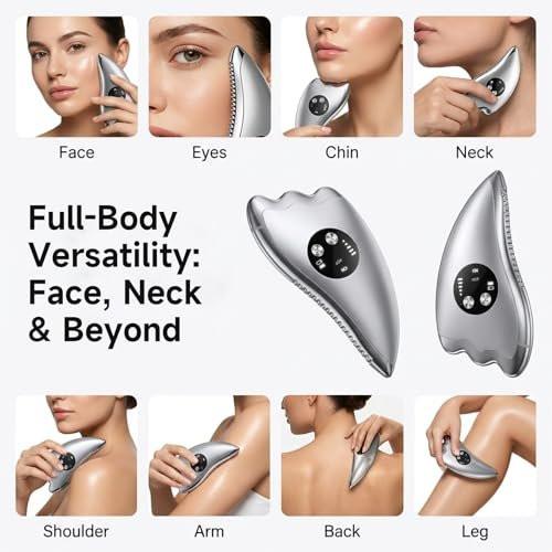 Elektrisches Gesichtsmassagegerät mit Mikrostrom & Wärme – 2-in-1 Dual-Sided Gua Sha für Kinn, Arme, Beine – Geräuschloses Facial Tool für Straffung, Konturierung & Hautpflege