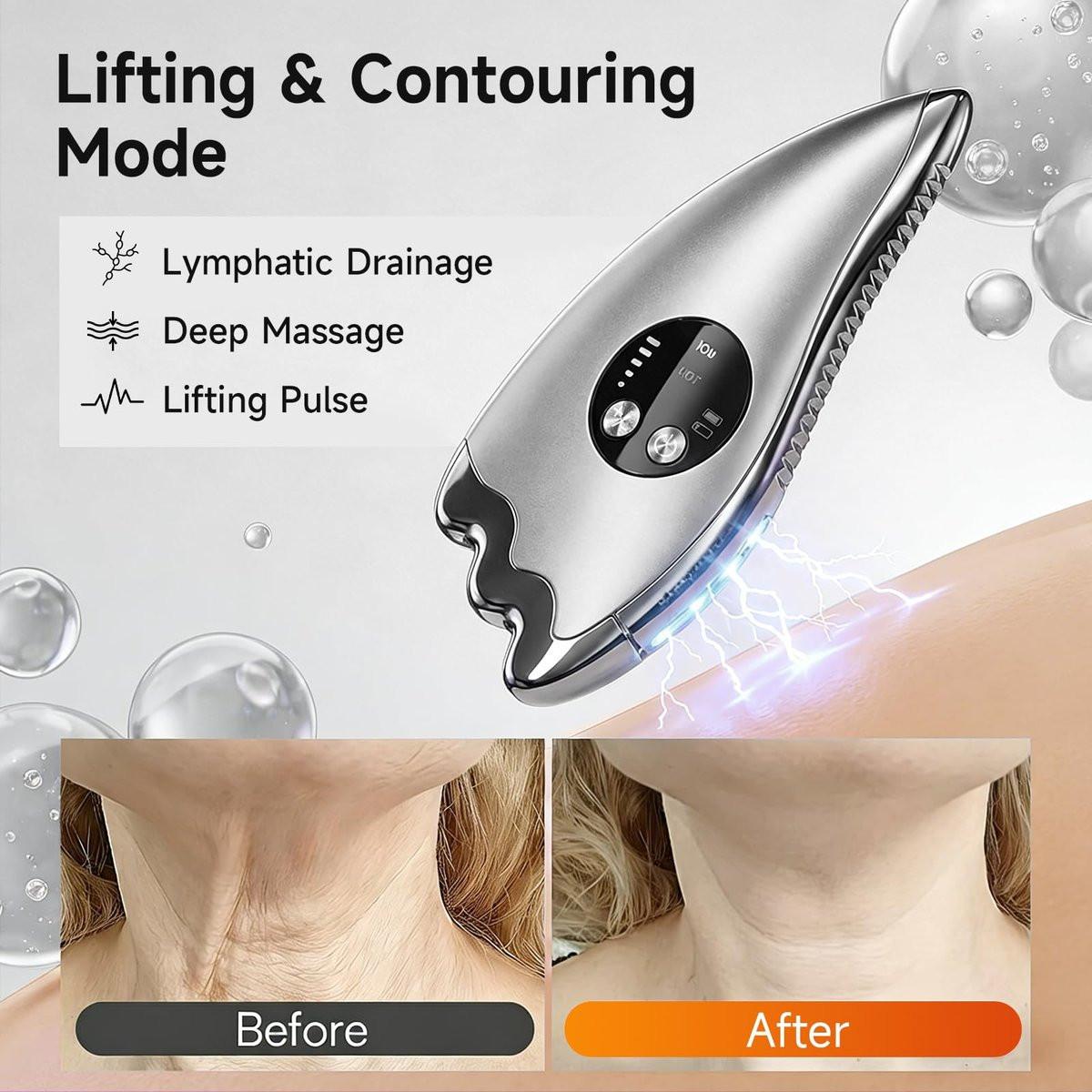 Elektrisches Gesichtsmassagegerät mit Mikrostrom & Wärme – 2-in-1 Dual-Sided Gua Sha für Kinn, Arme, Beine – Geräuschloses Facial Tool für Straffung, Konturierung & Hautpflege