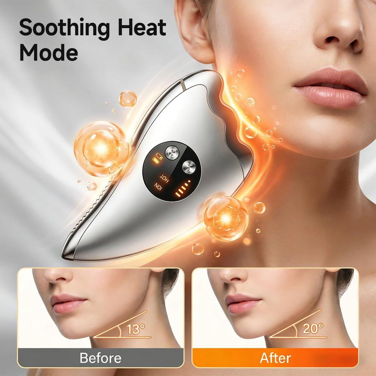 Elektrisches Gesichtsmassagegerät mit Mikrostrom & Wärme – 2-in-1 Dual-Sided Gua Sha für Kinn, Arme, Beine – Geräuschloses Facial Tool für Straffung, Konturierung & Hautpflege