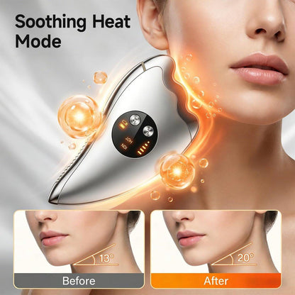 Elektrisches Gesichtsmassagegerät mit Mikrostrom & Wärme – 2-in-1 Dual-Sided Gua Sha für Kinn, Arme, Beine – Geräuschloses Facial Tool für Straffung, Konturierung & Hautpflege