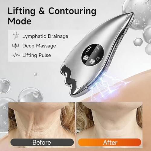 Elektrisches Gesichtsmassagegerät mit Mikrostrom & Wärme – 2-in-1 Dual-Sided Gua Sha für Kinn, Arme, Beine – Geräuschloses Facial Tool für Straffung, Konturierung & Hautpflege
