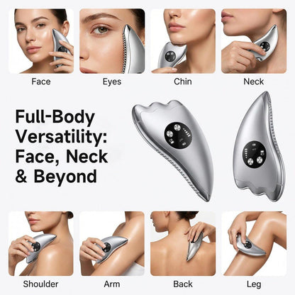 Elektrisches Gesichtsmassagegerät mit Mikrostrom & Wärme – 2-in-1 Dual-Sided Gua Sha für Kinn, Arme, Beine – Geräuschloses Facial Tool für Straffung, Konturierung & Hautpflege