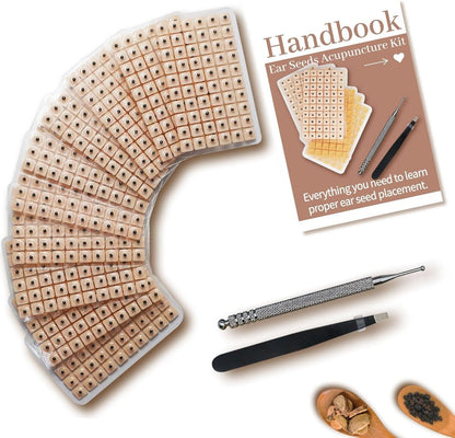 600-teiliges Ohrsamen-Set – Natürliche Vaccaria-Samen für aurikuläre Akupressur – Komplettes Reflexzonen-Set mit Akupunkturstift, Pinzette & Ohrkarte – Nicht-invasive selbstklebende Perlen für Wohlbefinden