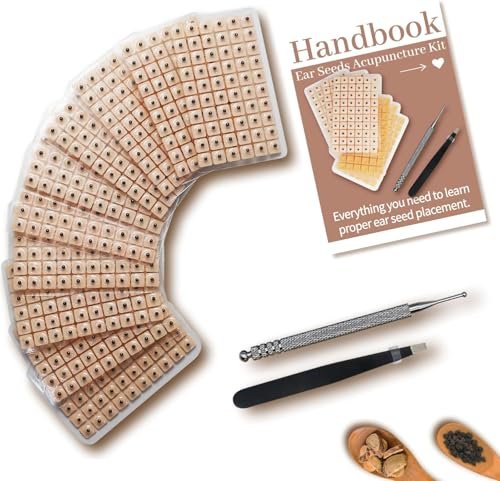 600-teiliges Ohrsamen-Set – Natürliche Vaccaria-Samen für aurikuläre Akupressur – Komplettes Reflexzonen-Set mit Akupunkturstift, Pinzette & Ohrkarte – Nicht-invasive selbstklebende Perlen für Wohlbefinden