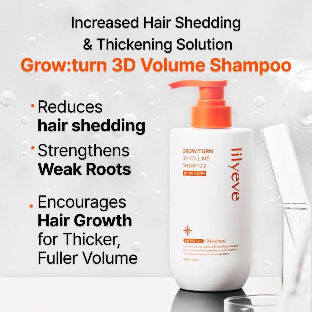 lilyeve GROWTURN 3D Volume Shampoo – Haarwuchs-Shampoo mit Hearthleaf-Exosomen für mehr Dicke und Volumen, koreanische Haarpflege – 480 ml