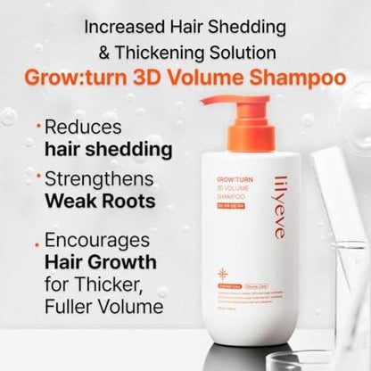 lilyeve GROWTURN 3D Volume Shampoo – Haarwuchs-Shampoo mit Hearthleaf-Exosomen für mehr Dicke und Volumen, koreanische Haarpflege – 480 ml